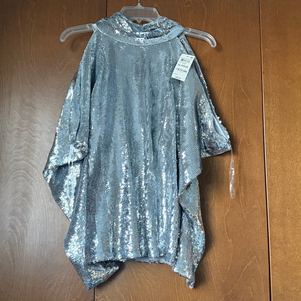 Inc Long Sleeve Silver Sequin Cold Shoulder Top NWT Sz XL $99.50. NYE! - Picture 5 of 8